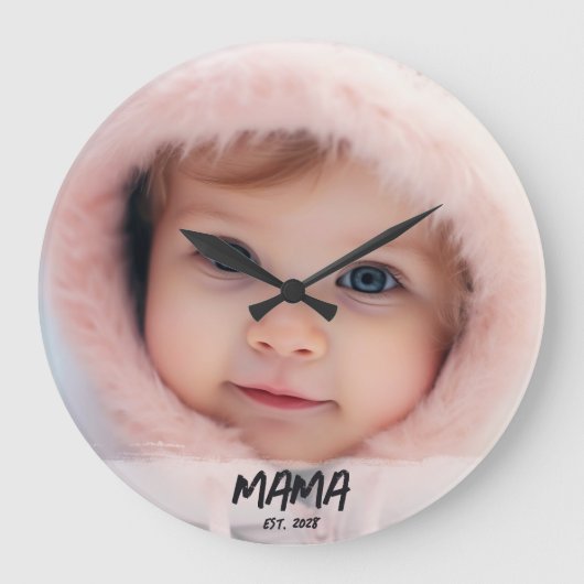 Personalisiertes Mama-Established-Foto-Andenken Große Wanduhr (Vorderseite)