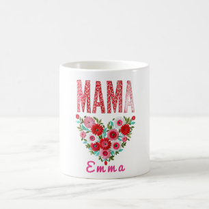 Personalisiertes Mama-Herz-Blumen-Geschenk Kaffeetasse