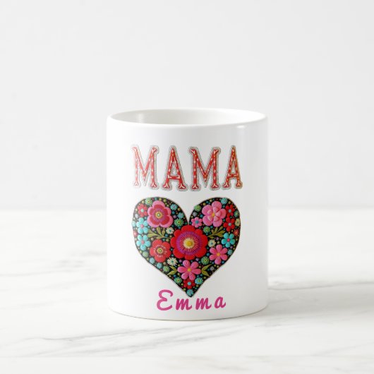 Personalisiertes Mama-Herz-Blumen-Geschenk Kaffeetasse (Mittel)