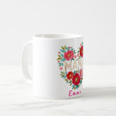 Personalisiertes Mama-Herz-Blumen-Geschenk Kaffeetasse (Vorderseite Links)