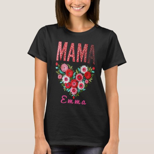 Personalisiertes Mama-Herz-Blumen-Geschenk T-Shirt (Vorderseite)