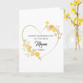 Personalisiertes Mama-Name Muttertags-Blumenherz Karte (Gelbe Blume)