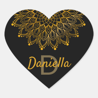 Personalisiertes Mandala in Monogramm-Floral Herz-Aufkleber