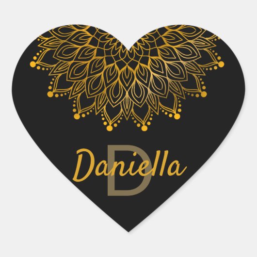 Personalisiertes Mandala in Monogramm-Floral Herz-Aufkleber (Vorderseite)