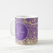 Personalisiertes Mandala mit Goldstars Monogram Kaffeetasse (Vorderseite Links)