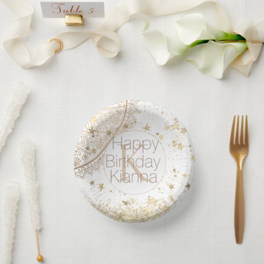 Personalisiertes Mandala mit Goldstars Monogram Pappteller (Hochzeit)