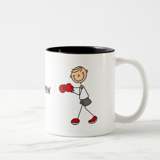 Personalisiertes männliches Strichmännchen Boxing  Zweifarbige Tasse (Rechts)