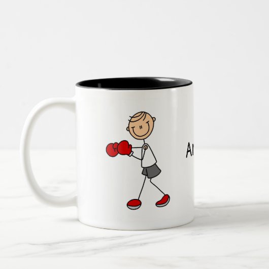 Personalisiertes männliches Strichmännchen Boxing Zweifarbige Tasse (Links)