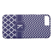 Personalisiertes Marine-Blau Zickzack Quatrefoil Case-Mate iPhone Hülle (Rückseite (Horizontal))