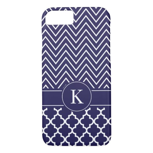 Personalisiertes Marine-Blau Zickzack Quatrefoil Case-Mate iPhone Hülle (Rückseite)