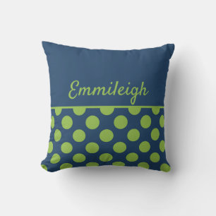 Personalisiertes Marineblau-Limettgrün-Polka-Punkt Kissen