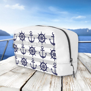 Personalisiertes marineblaues Anker-Schiffsrad-Mar Waschbeutel