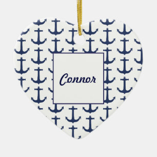 Personalisiertes maritimes Herz-Ornament Keramik Ornament