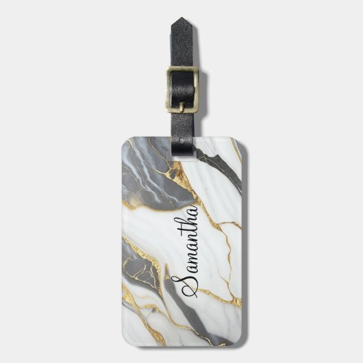 Personalisiertes Marmor Grau und Weiß Gepäckanhänger (Vorderseite vertikal)