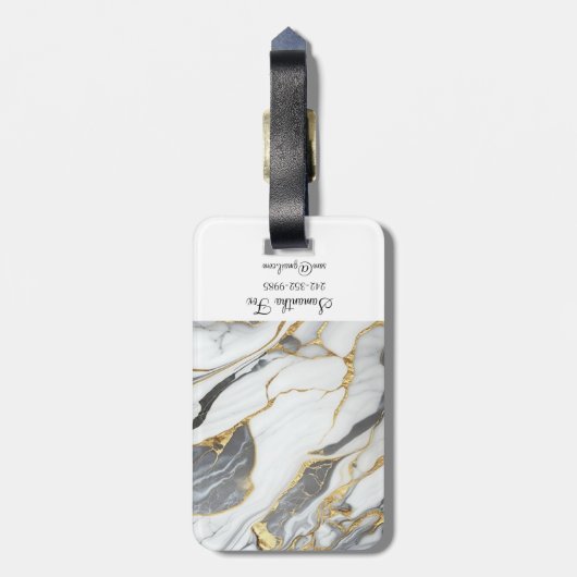 Personalisiertes Marmor Grau und Weiß Gepäckanhänger (Rückseite vertikal)
