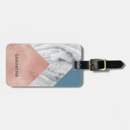 Personalisiertes Marmor Imitate Rose Gold Blau Gepäckanhänger