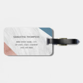 Personalisiertes Marmor Imitate Rose Gold Blau Gepäckanhänger (Rückseite horizontal)