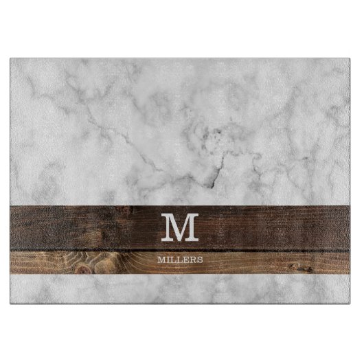 Personalisiertes Marmor und Holzmonogramm Schneidebrett (Vorderseite)