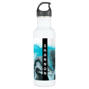 Personalisiertes Marmorwasser  Blauer und Schwarze Edelstahlflasche