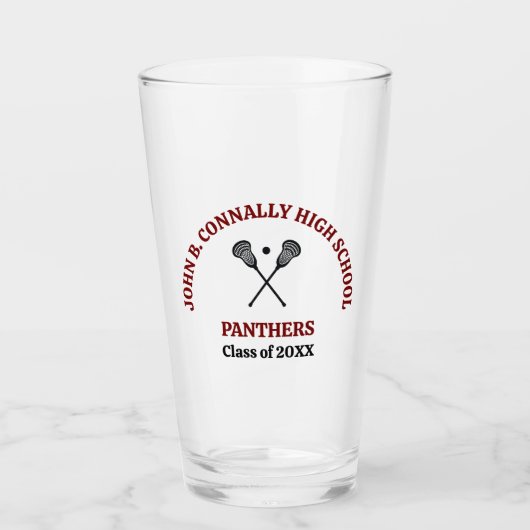Personalisiertes Maroon High School Lacrosse-Team Glas (Vorderseite)