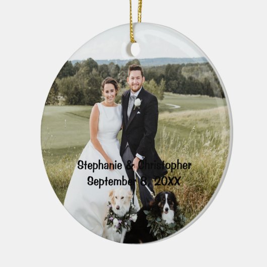 Personalisiertes, maßgeschneidertes Hochzeitsfest Keramik Ornament (Links)