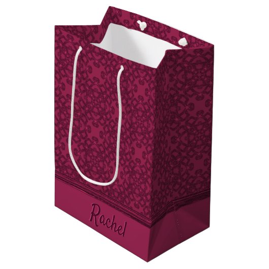 Personalisiertes Maulbeermuster Mittlere Geschenktüte (Vorderseite Schrägansicht)
