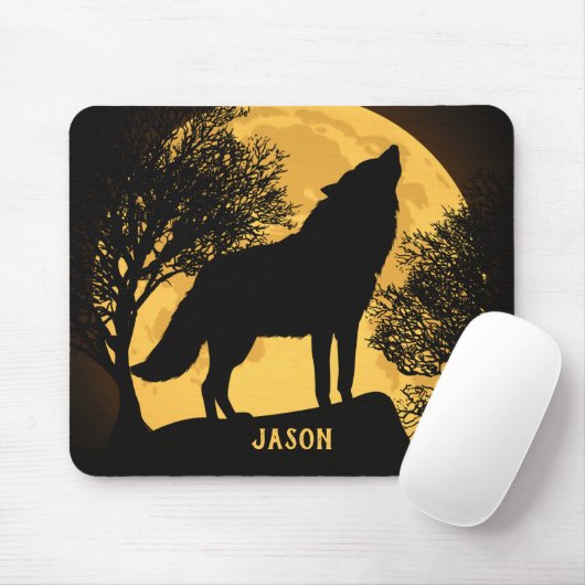 Personalisiertes Mauspad mit Wolf und Mond (Mit Mouse)