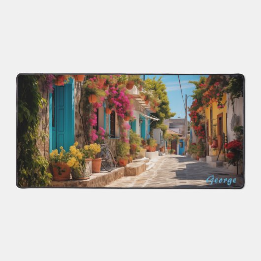 Personalisiertes Mediterranean Island Street Desk  Schreibtischunterlage (Vorderseite)