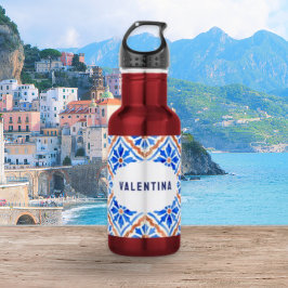 Personalisiertes mediterranes blaues Fliesenmuster Edelstahlflasche