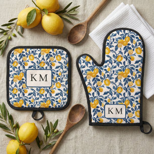Personalisiertes mediterranes Zitrone Ofenhandschuh & Topflappen-Set
