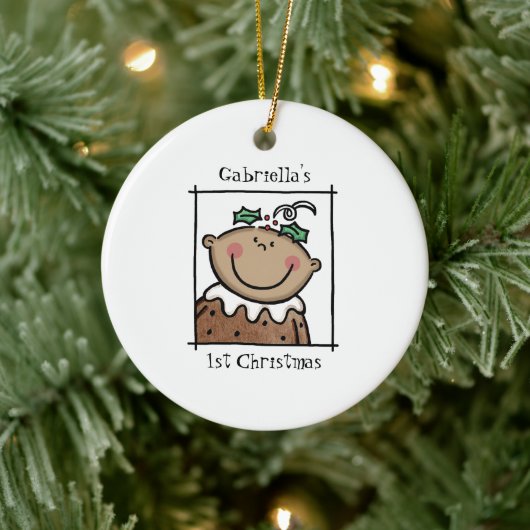 Personalisiertes Medium Skin Tone Baby Face Baby 1 Keramik Ornament (Baum)