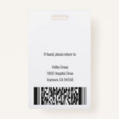 Personalisiertes medizinisches Foto-ID-Abzeichen Ausweis (Rückseite)