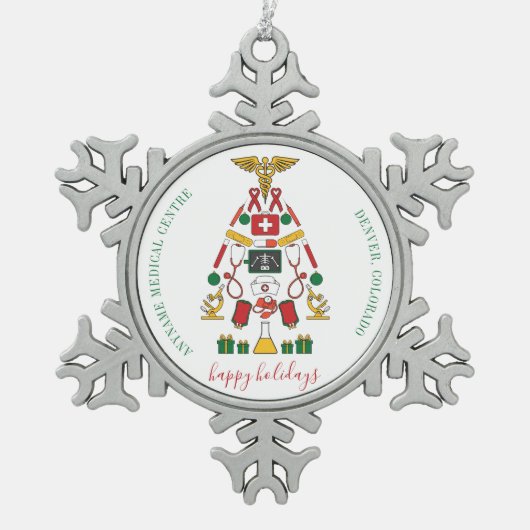 Personalisiertes Medizinzentrum Schneeflocken Zinn-Ornament (Vorderseite)