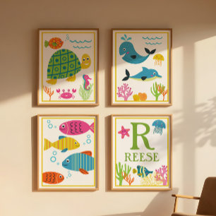 Personalisiertes Meer Kreaturen Kinder Kunst druck Poster