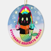 Personalisiertes Meerjunggarn aus Katzenmagen Keramik Ornament (Links)