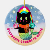 Personalisiertes Meerjunggarn aus Katzenmagen Keramik Ornament (Hinten)