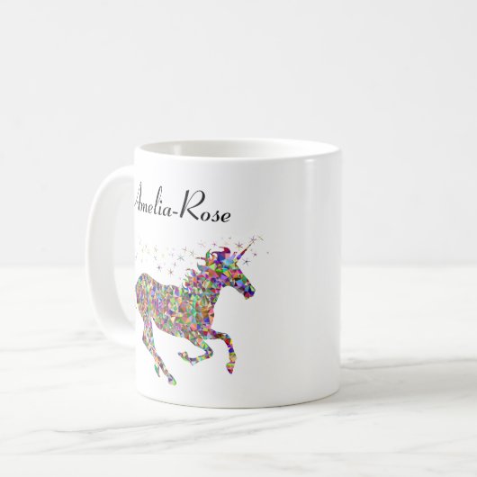 personalisiertes mehrfarbiges Einhorn Kaffeetasse (Vorderseite Links)