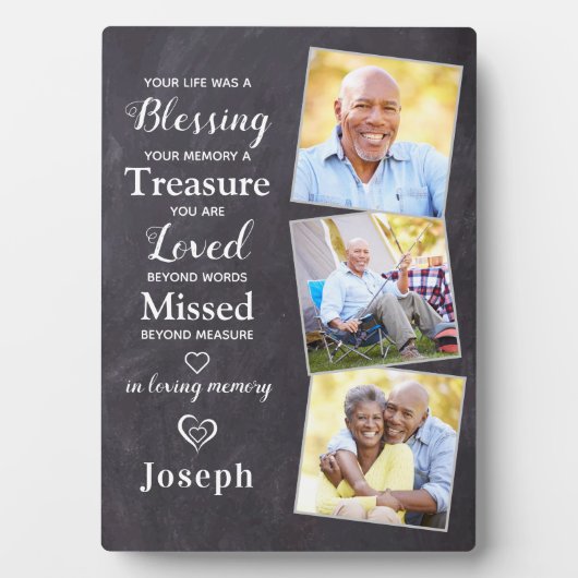 Personalisiertes Memorial Gedicht Beileid 3 Foto Fotoplatte (Vorderseite)
