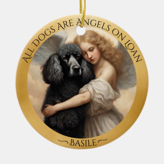 Personalisiertes Memorial zum Black Poodle Angel Keramik Ornament (Vorne)