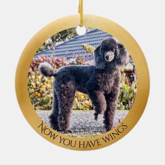 Personalisiertes Memorial zum Black Poodle Angel Keramik Ornament (Hinten)
