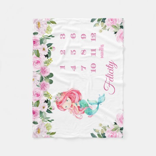 Personalisiertes Meraid Monthly Growth Meilenstein Fleecedecke (Vorderseite)