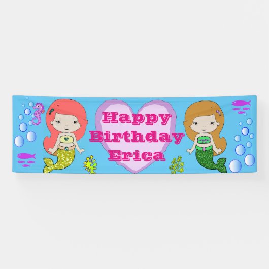 Personalisiertes Mermaid Themed Happy Birthday Ban Banner (Horizontal)