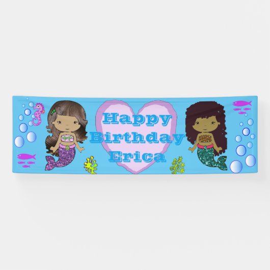 Personalisiertes Mermaid Themed Happy Birthday Ban Banner (Horizontal)