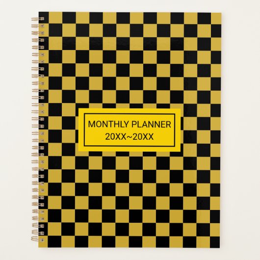 Personalisiertes Metallic-Gold-Schwarz-Quadrat-Mus Planer (Vorderseite)