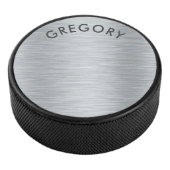 Personalisiertes Metallic-Grautextur-Monogramm Eishockey Puck (3/4)