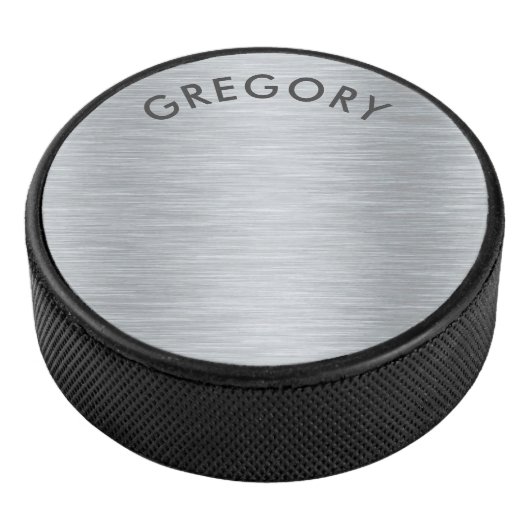 Personalisiertes Metallic-Grautextur-Monogramm Eishockey Puck (3/4)