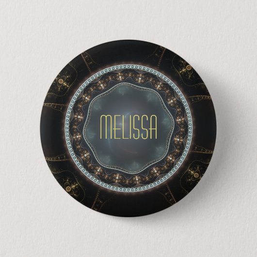 Personalisiertes metallisches Verziertes Steampunk Button (Vorderseite)