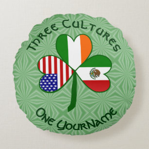 Personalisiertes Mexikanisches Irland USA Kleeblat Rundes Kissen