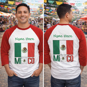 Personalisiertes Mexiko-Flagge-Name-Design Herren T-Shirt