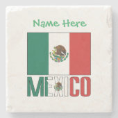 Personalisiertes Mexiko-Flagge-Name-Design Steinuntersetzer (Vorderseite)